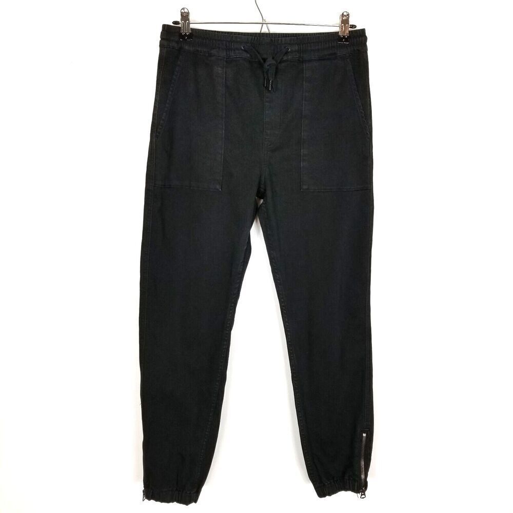 Hudson Women Jogger Jeans Size S Black Pockets Zip Hem Drawstring Waist